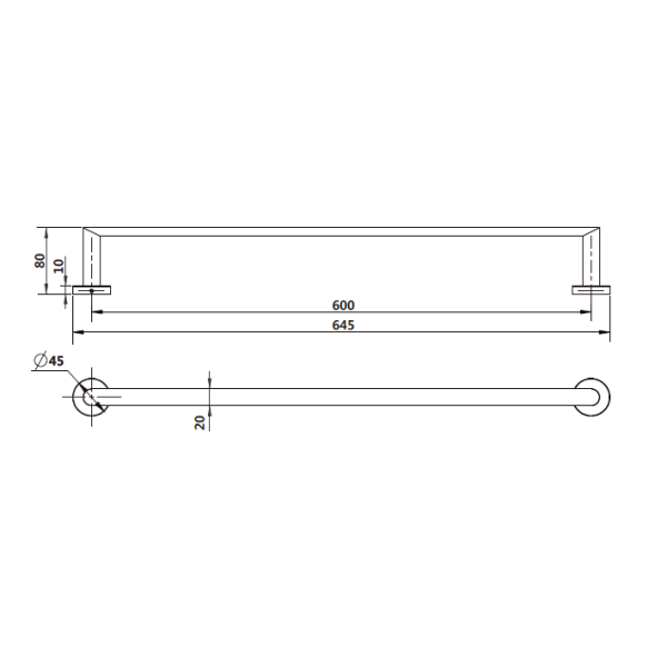 Eva Single Towel Rail 600mm - Image 2