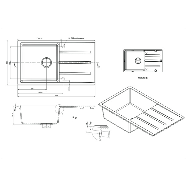 Dello Single Bowl Granite Sink with Drainer 30L - Image 2