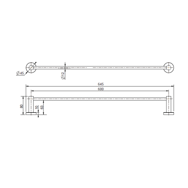Mirage Single Towel Rail 600mm - Image 2