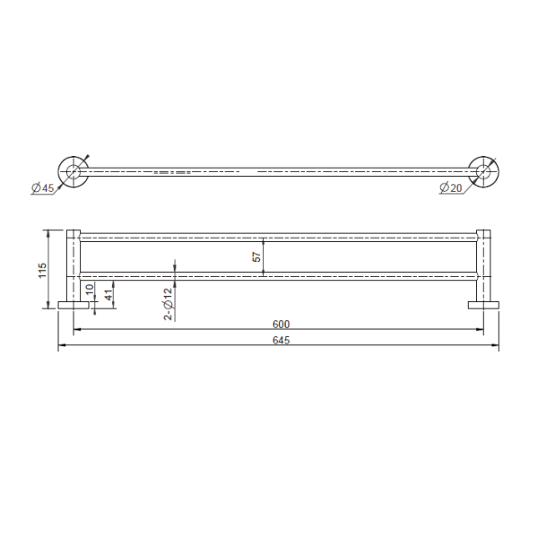 Mirage Double Towel Rail 600mm - Image 2