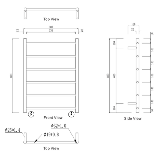 Mirage 6 Bar Heated Towel Rail - Image 2