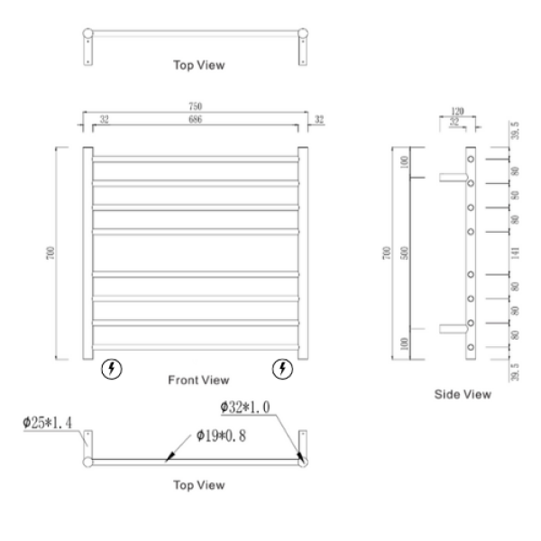 Mirage 8 Bar Wide Heated Towel Rail - Image 2