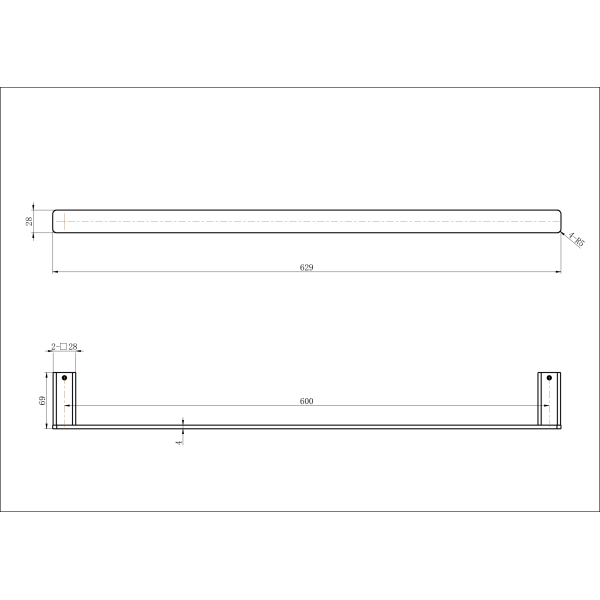 Nova Single Towel Rail 600mm - Image 2