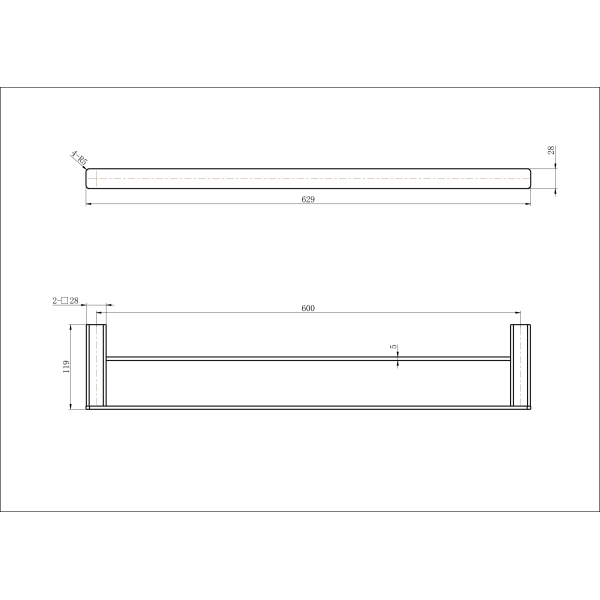 Nova Double Towel Rail 600mm - Image 2