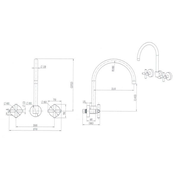 Ryker Wall Sink Set 1/4 Turn - Image 2