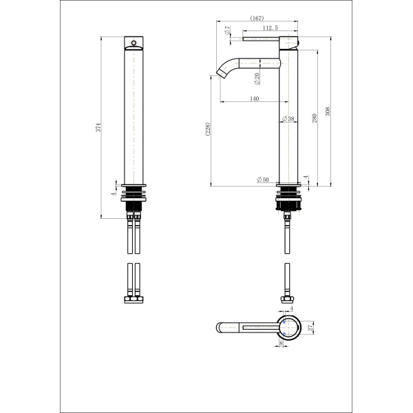Star Mini High Rise Basin Mixer Curved Spout - Image 2