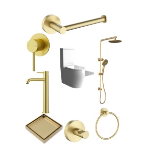Zeda Brushed Gold Round Bathroom Package