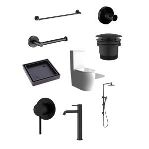 Zeda Matte Black Round Bathroom package