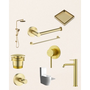 Zeda Brushed Gold Round Bathroom Package