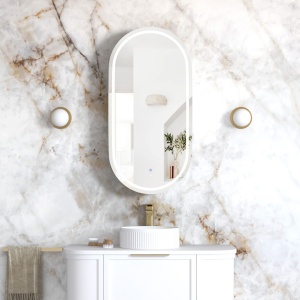 Oval LED Shaving Cabinet White