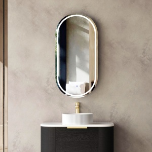 Oval LED Shaving Cabinet Black Oak