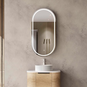 Oval LED Shaving Cabinet Natural Oak