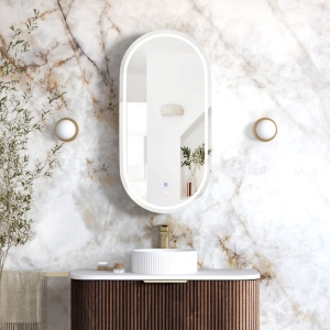 Oval LED Shaving Cabinet Sable Walnut