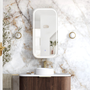 Soft Square LED Shaving Cabinet Sable Walnut