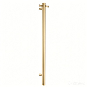 Round Vertical Brushed Brass Electric Heated Towel Rack Single Bar(with Timer)
