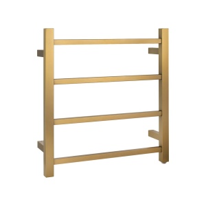 Square Brushed Brass Electric Heated Towel Rack 4 Bars