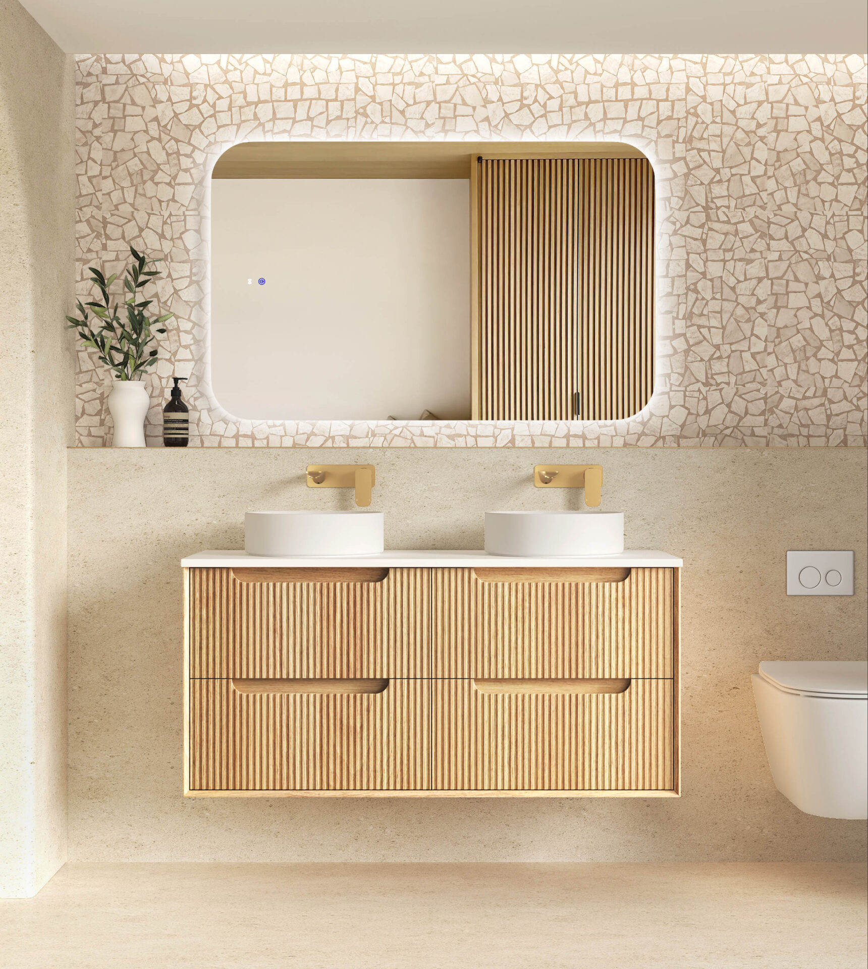 Byron Fluted Woodland Oak Four Drawer Wall Hung Vanity 1200mm - Image 6