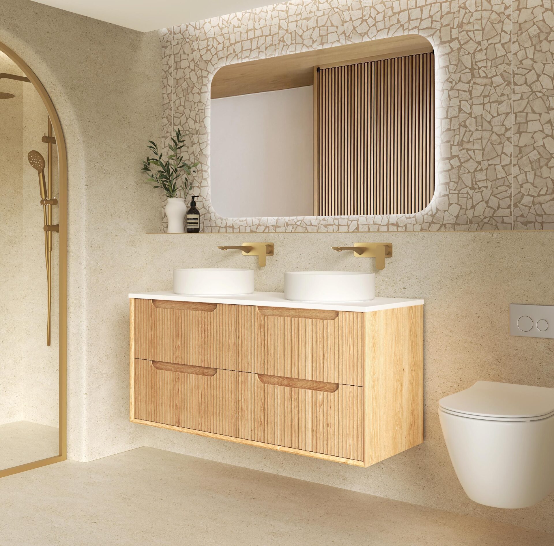 Byron Fluted Woodland Oak Four Drawer Wall Hung Vanity 1200mm - Image 7