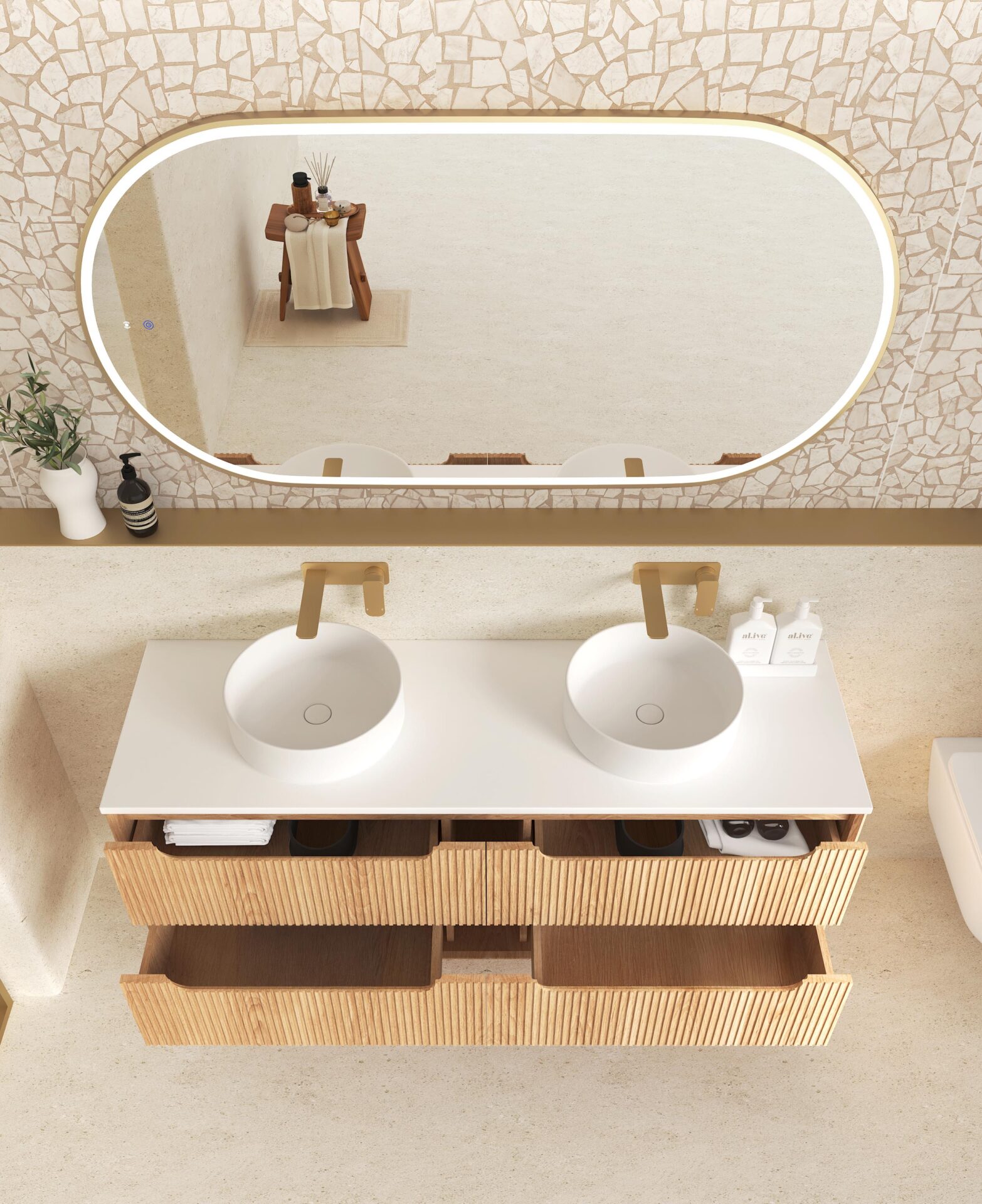 Byron Fluted Woodland Oak Four Drawer Wall Hung Vanity 1200mm - Image 2
