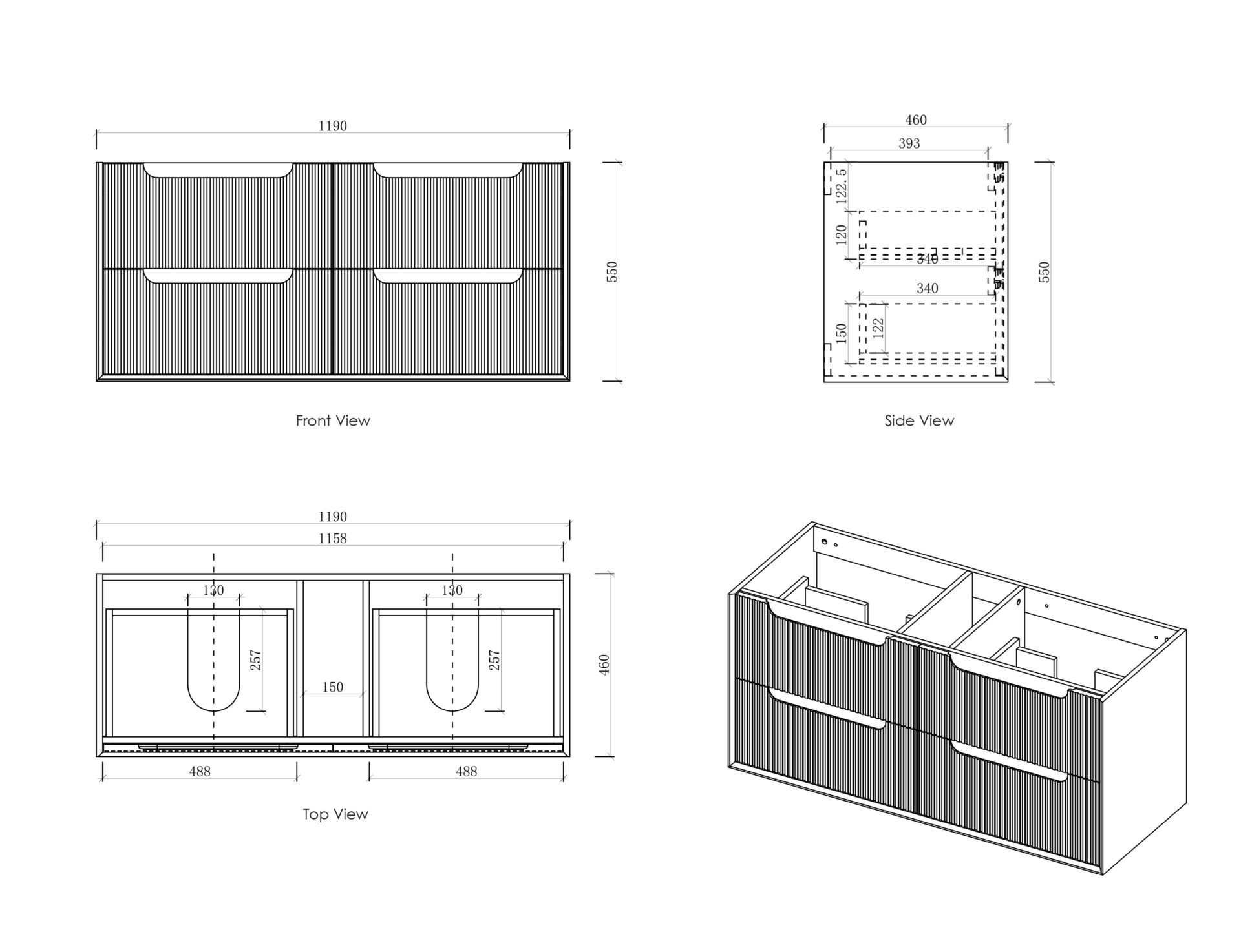 Byron Fluted Woodland Oak Four Drawer Wall Hung Vanity 1200mm - Image 18