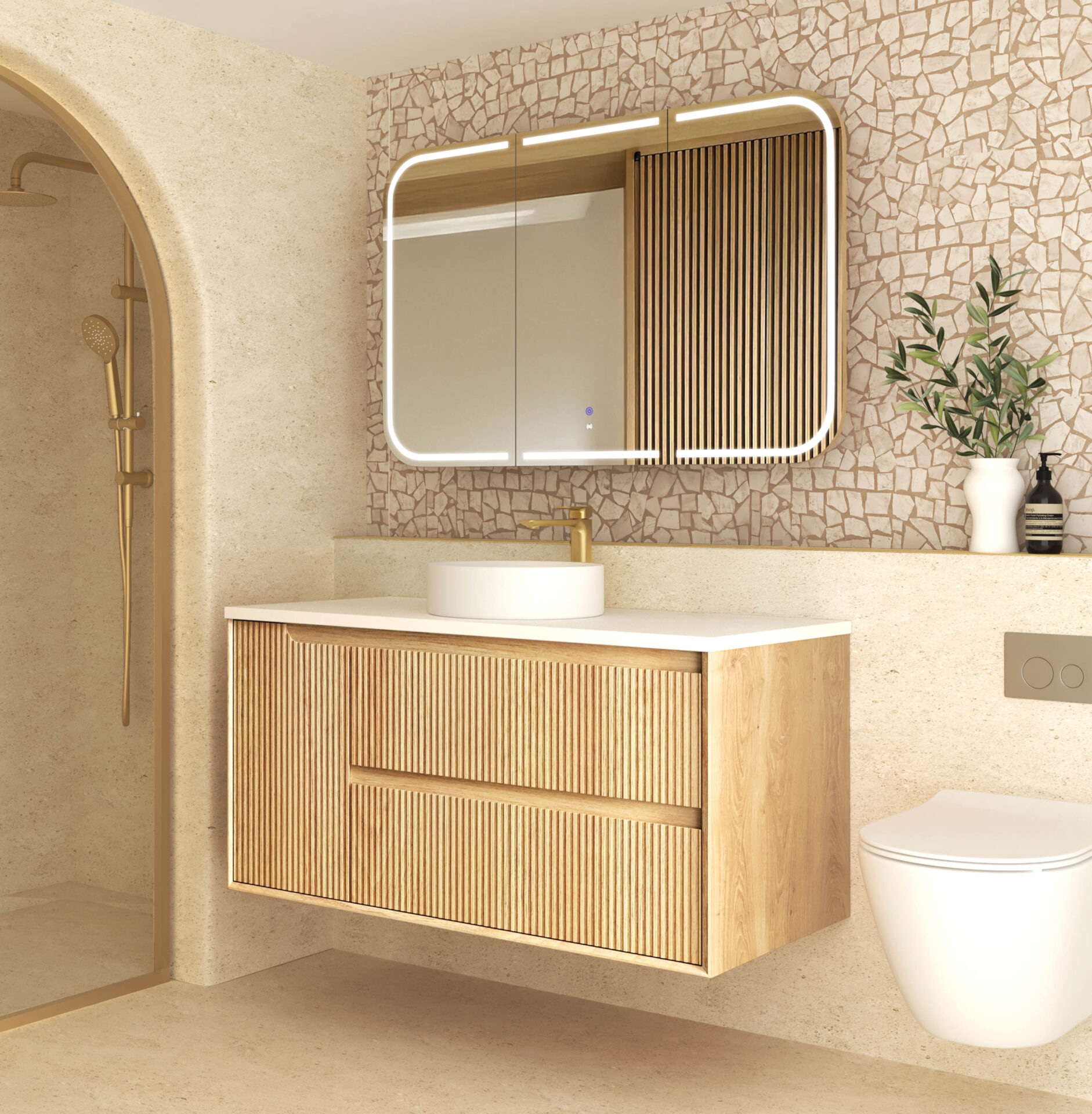 Byron Fluted Woodland Oak Wall Hung Cabinet 1200mm - Image 3