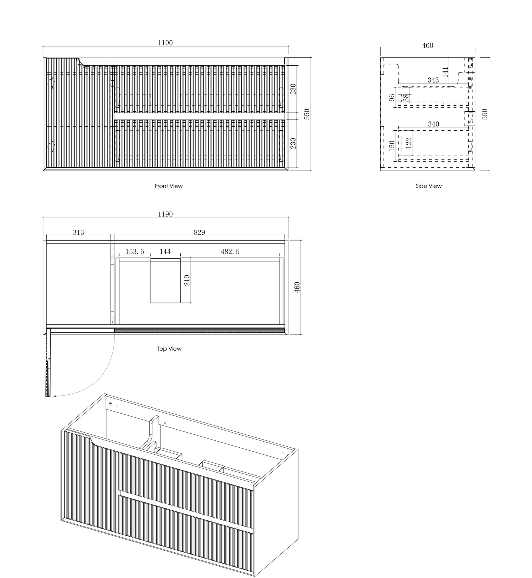 Byron Fluted Woodland Oak Wall Hung Cabinet 1200mm - Image 7