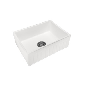 White Carysil Fine Fireclay Single Bowl Kitchen Sink 610*457*195mm