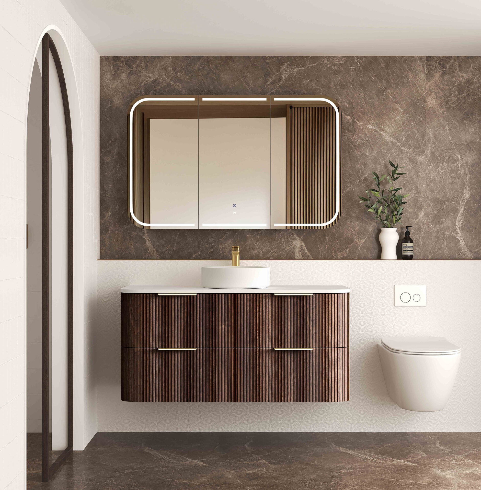 Havana Fluted Wall Hung Curved Vanity 1200mm - Image 2