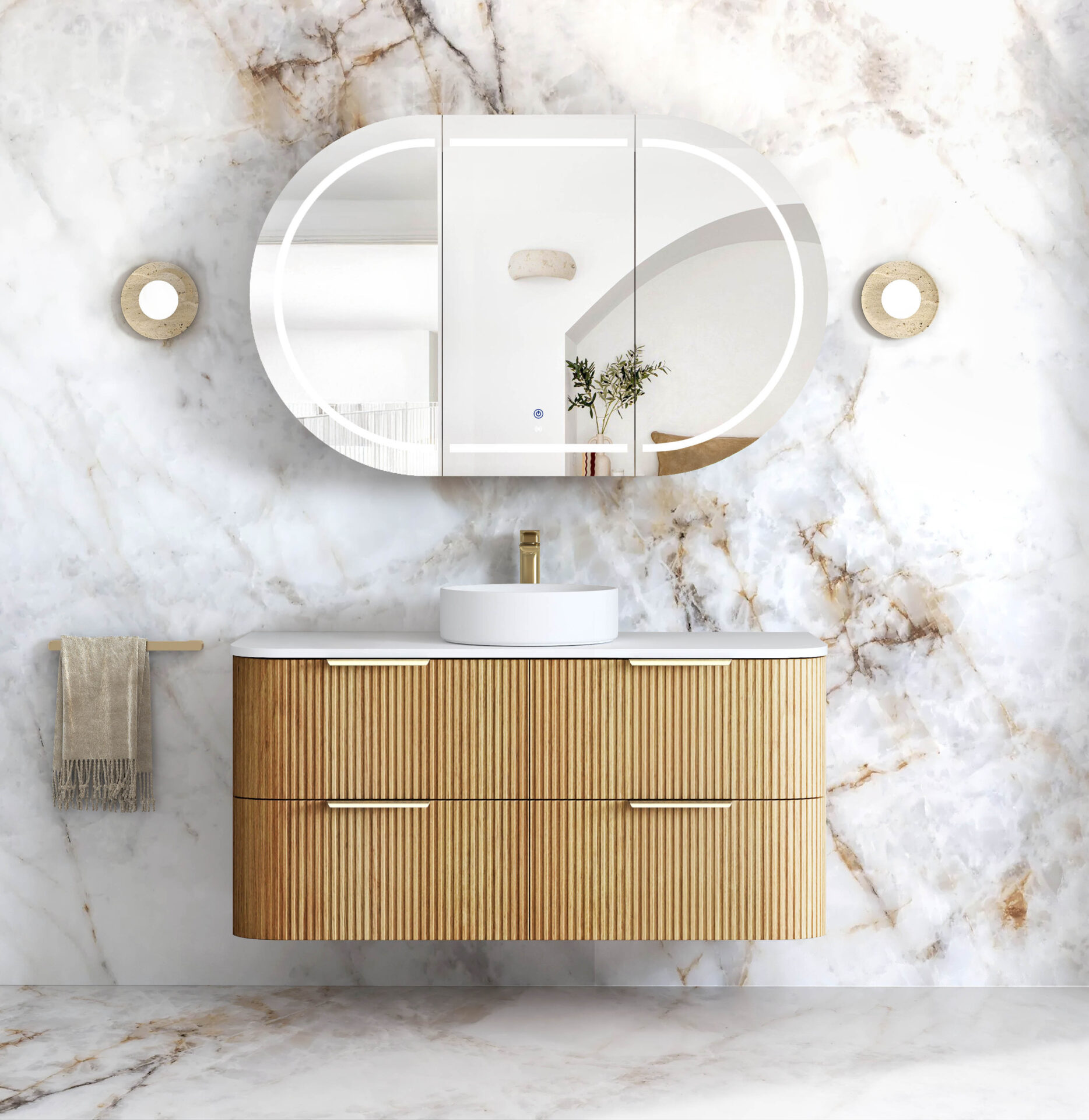 Havana Fluted Wall Hung Curved Vanity 1200mm - Image 3