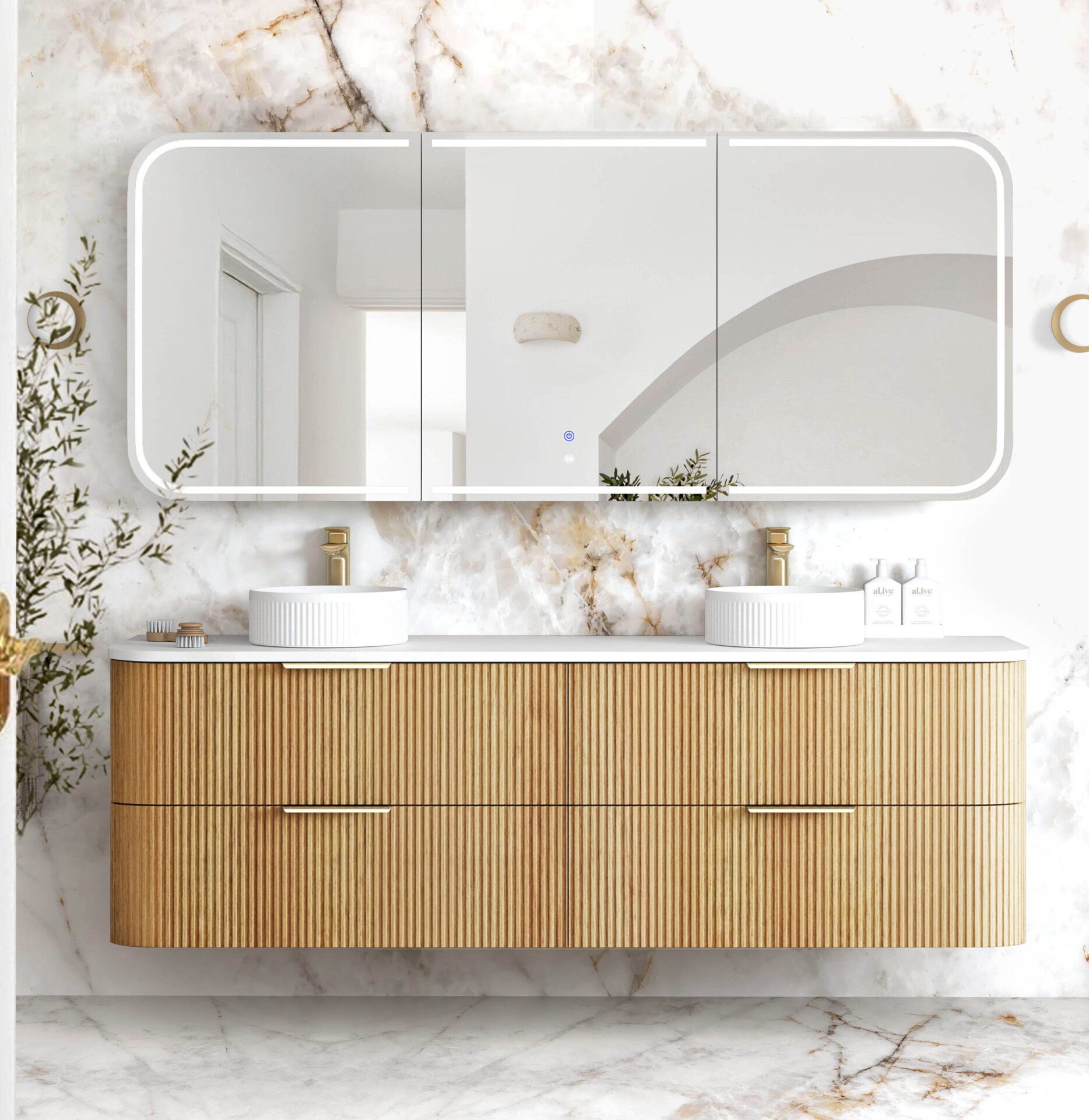 Havana Fluted Wall Hung Curve Vanity 1800mm - Image 3