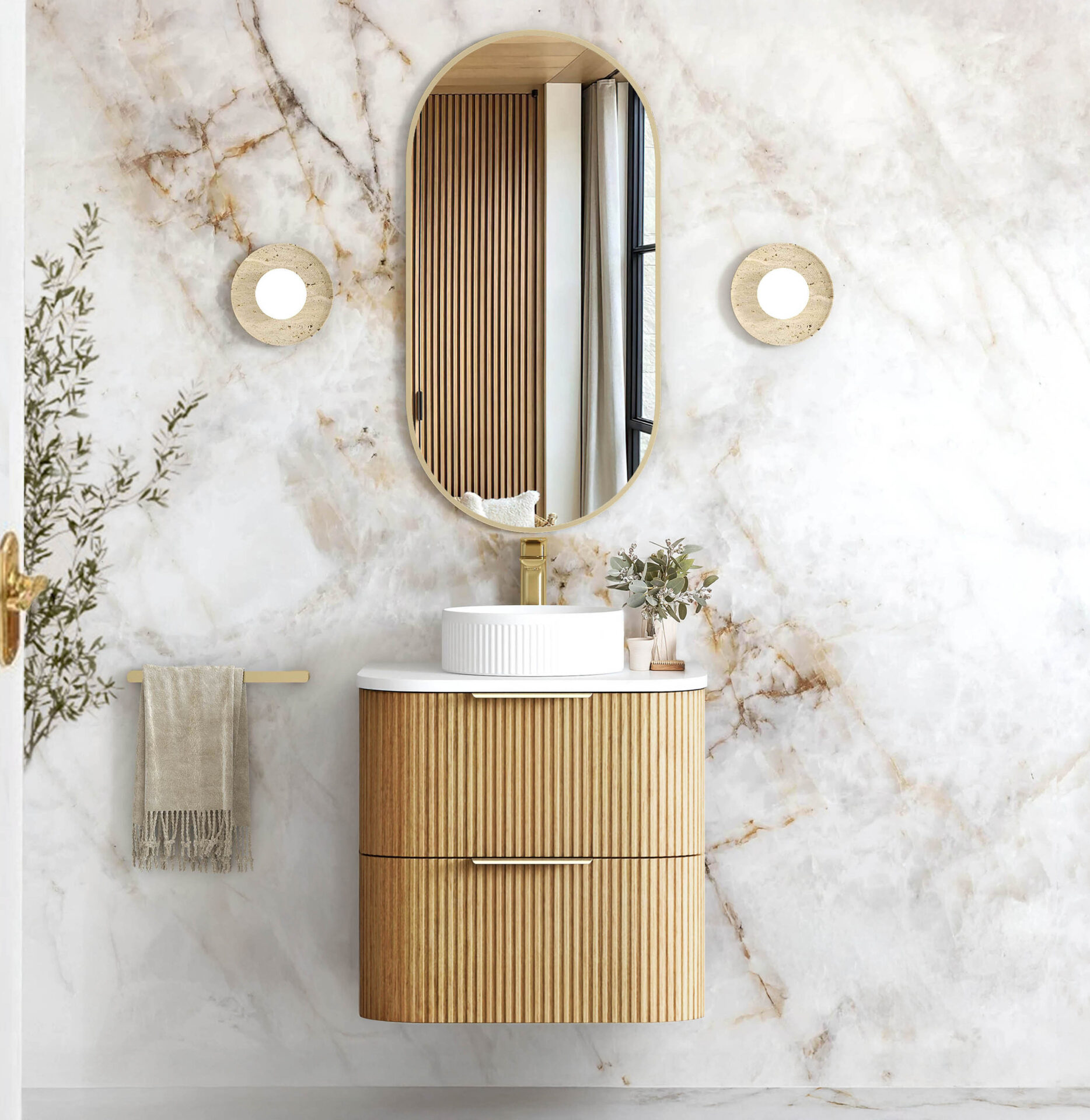 Havana Fluted Wall Hung Vanity Cabinet 600mm - Image 2