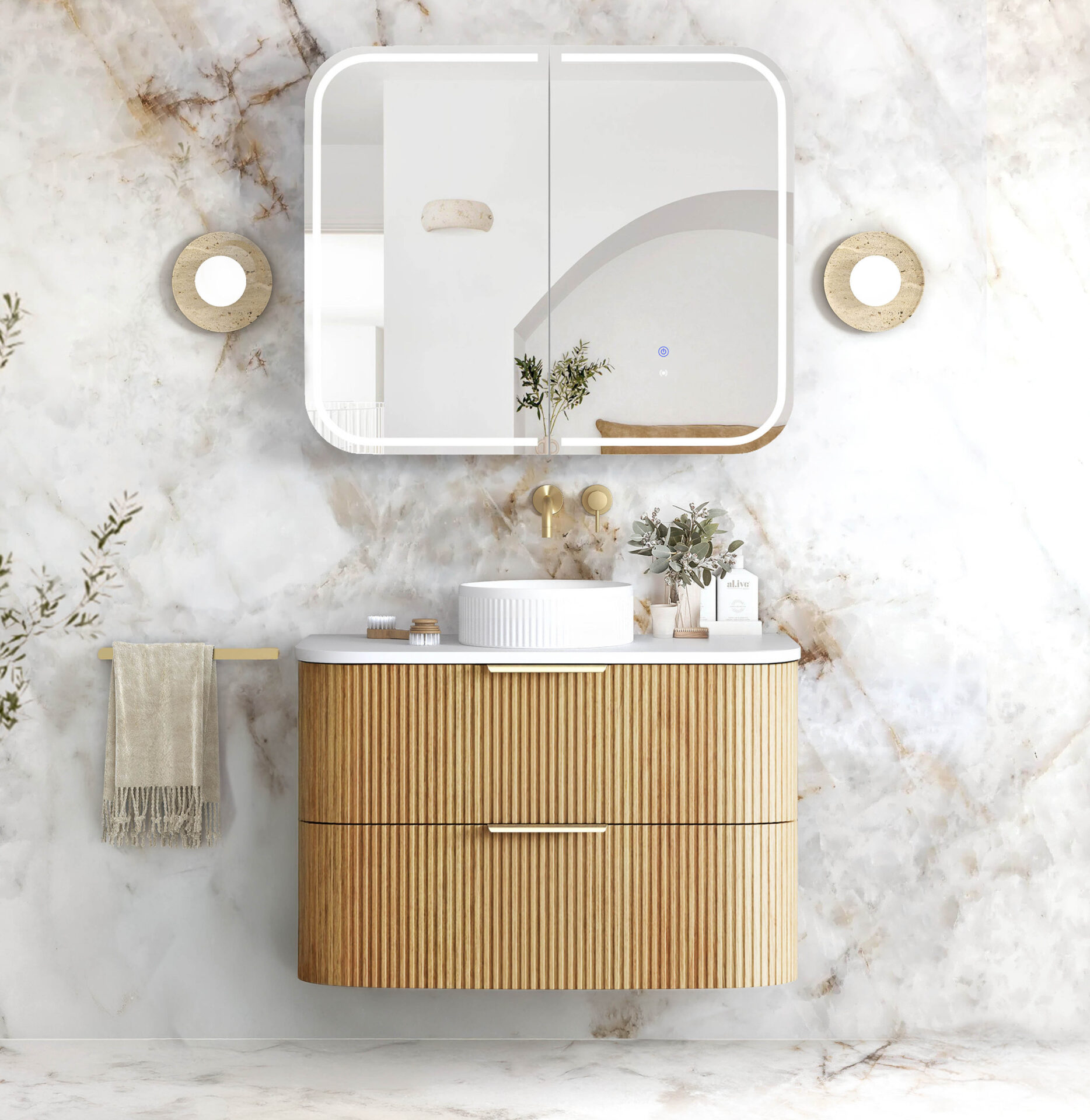 Havana Fluted Wall Hung Curved Vanity 900mm - Image 2