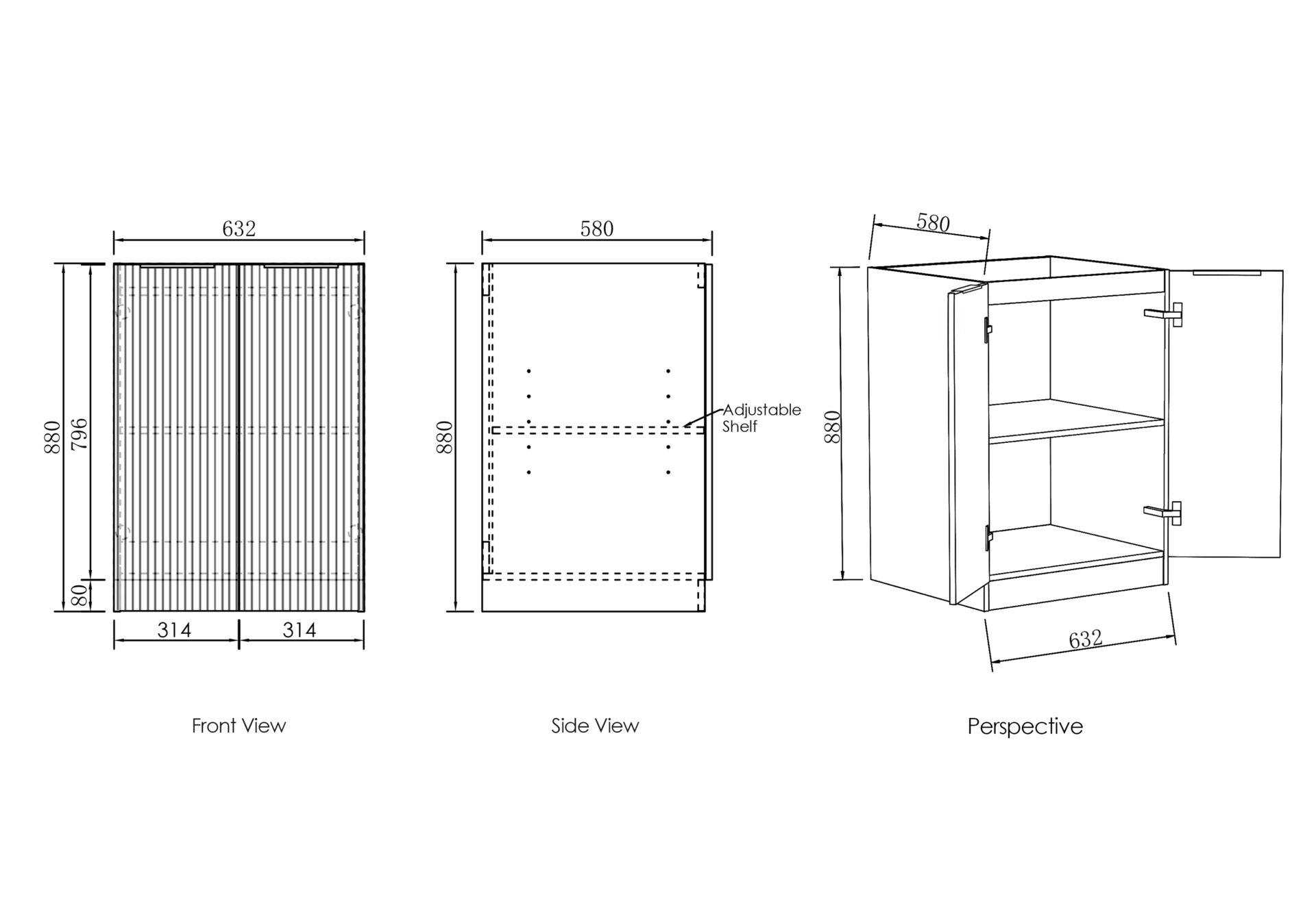 Havana Fluted Wall Hung Vanity Cabinet 600mm - Image 11
