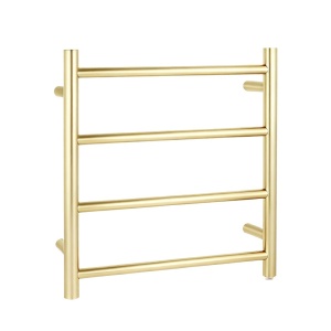 Round Light Brushed Brass Electric Heated Towel Rack 4 Bars