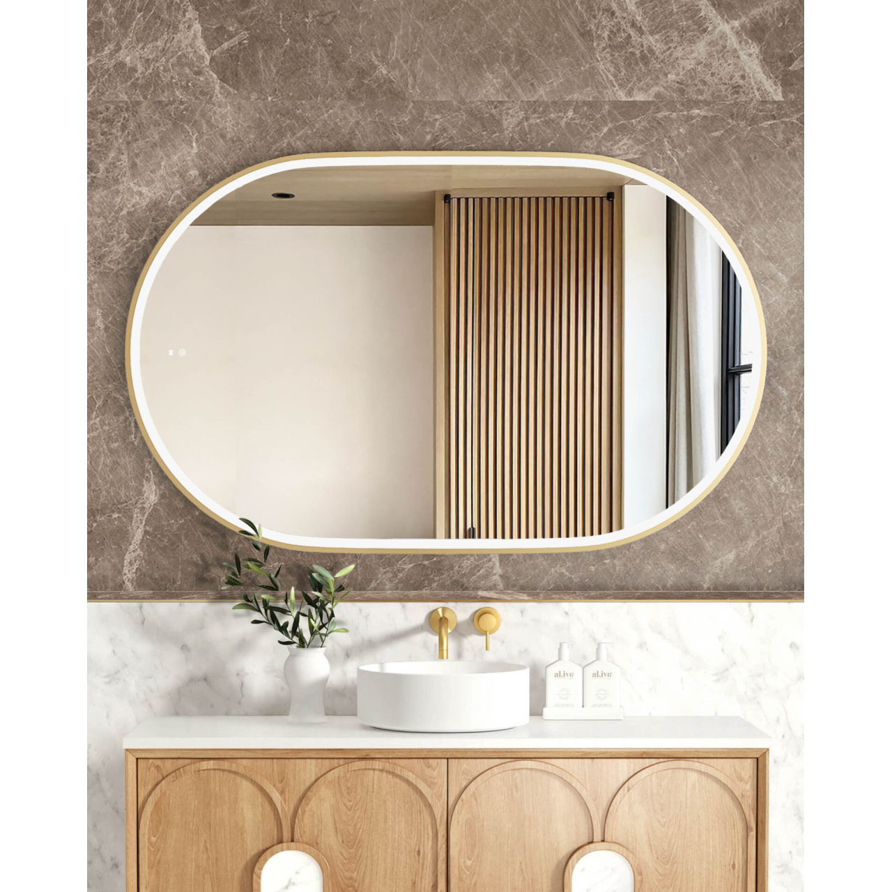 LED Noosa 1200x750 Gold Metal Frame Mirror