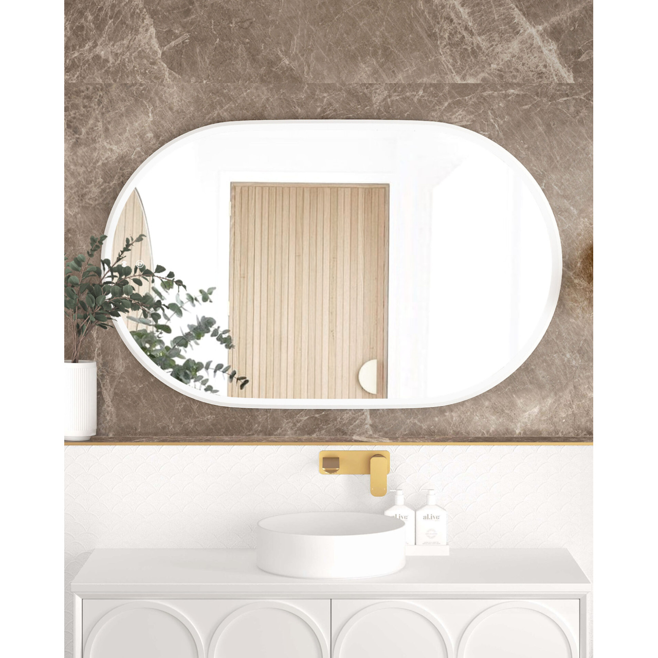 LED Noosa 1200x750 White Metal Frame Mirror