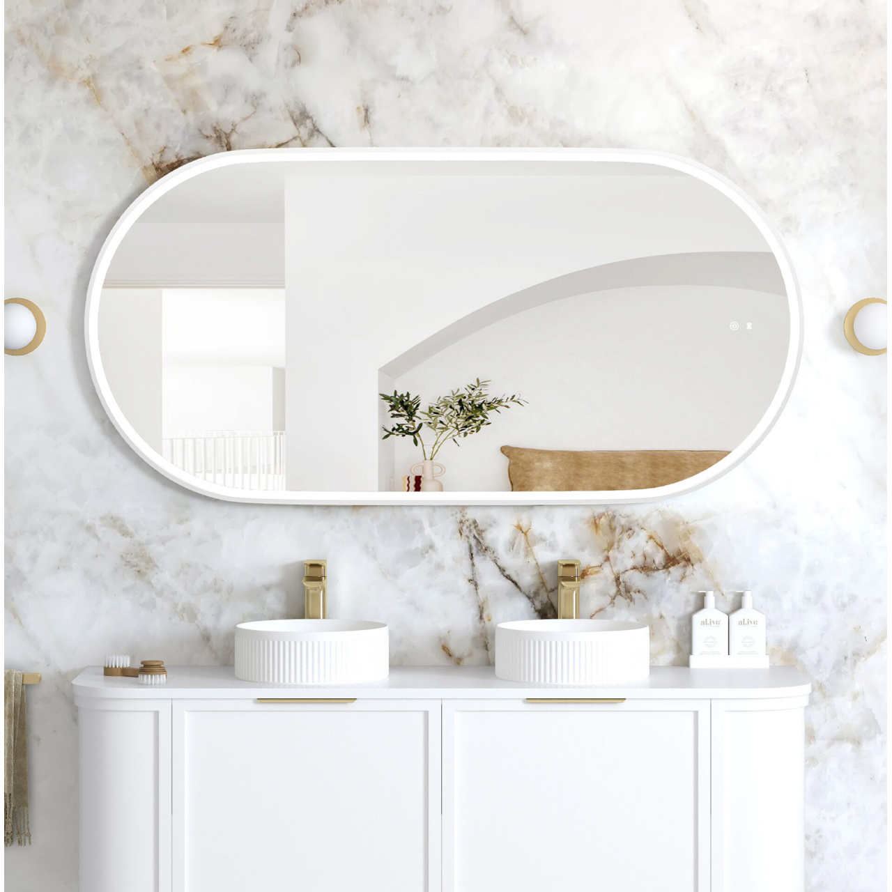 LED Noosa 1500x750 White Metal Frame Mirror