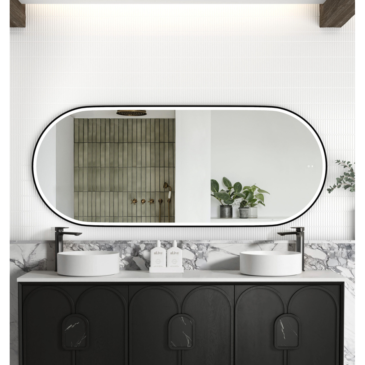 LED Noosa 1800x750 Black Metal Frame Mirror