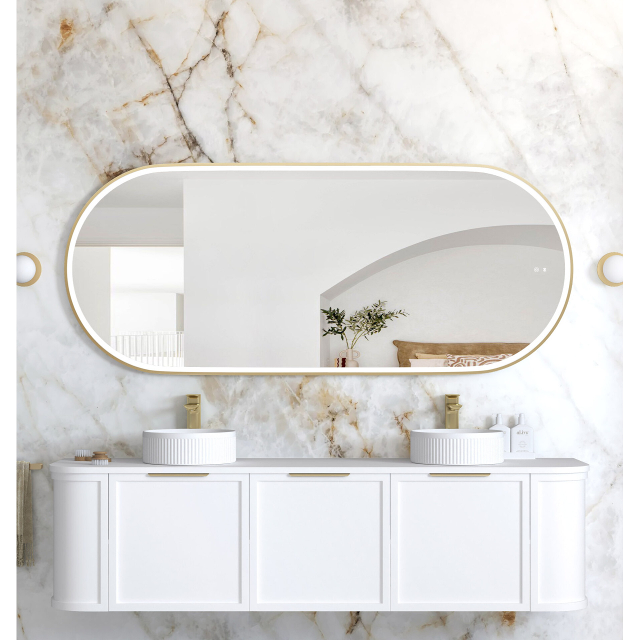 LED Noosa 1800x750 Gold Metal Frame Mirror
