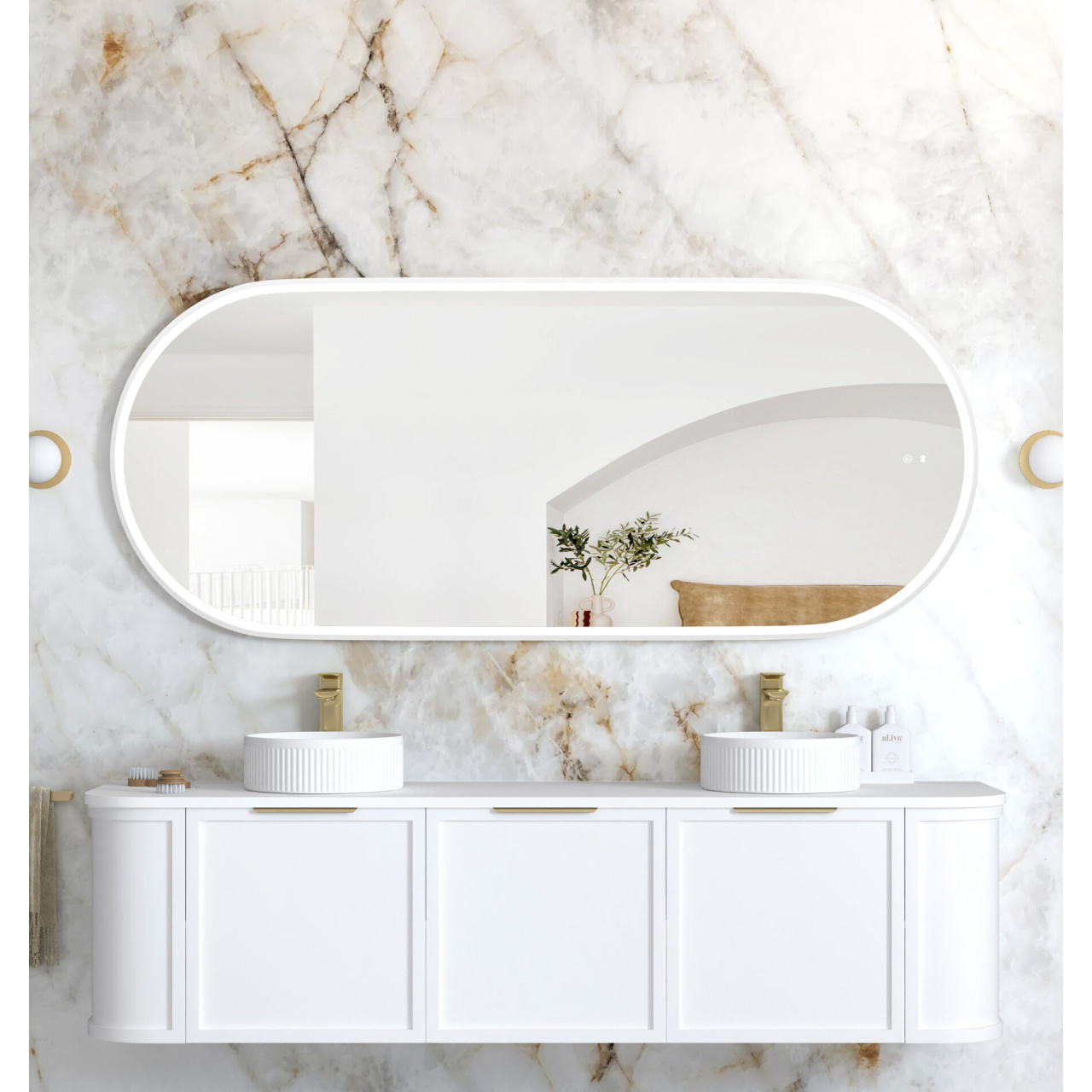 LED Noosa 1800x750 White Metal Frame Mirror