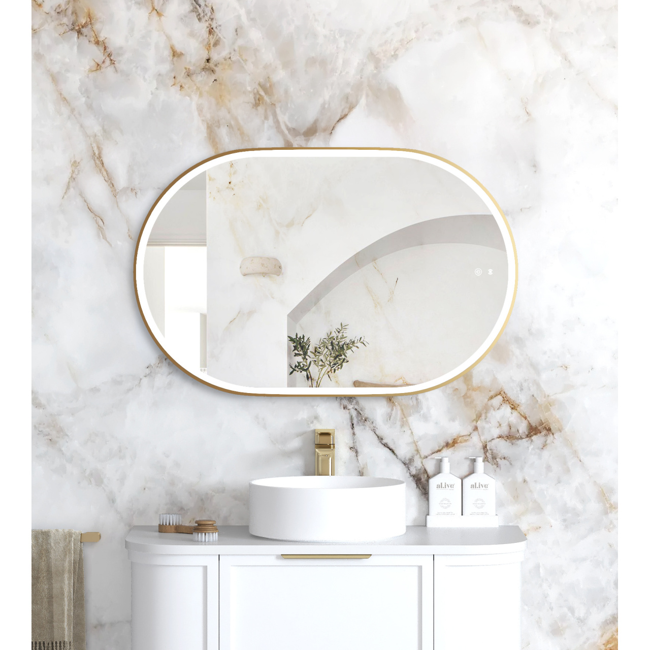 LED Noosa 900x600 Gold Metal Frame Mirror