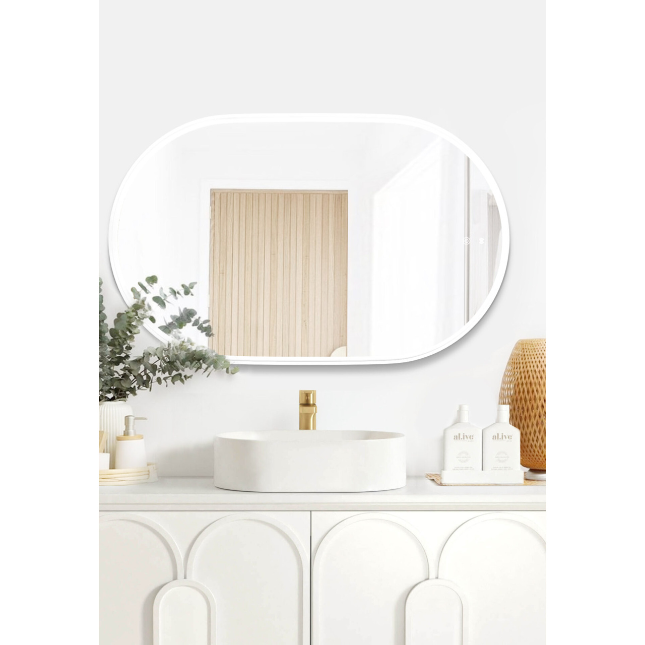 LED Noosa 900x600 White Metal Frame Mirror