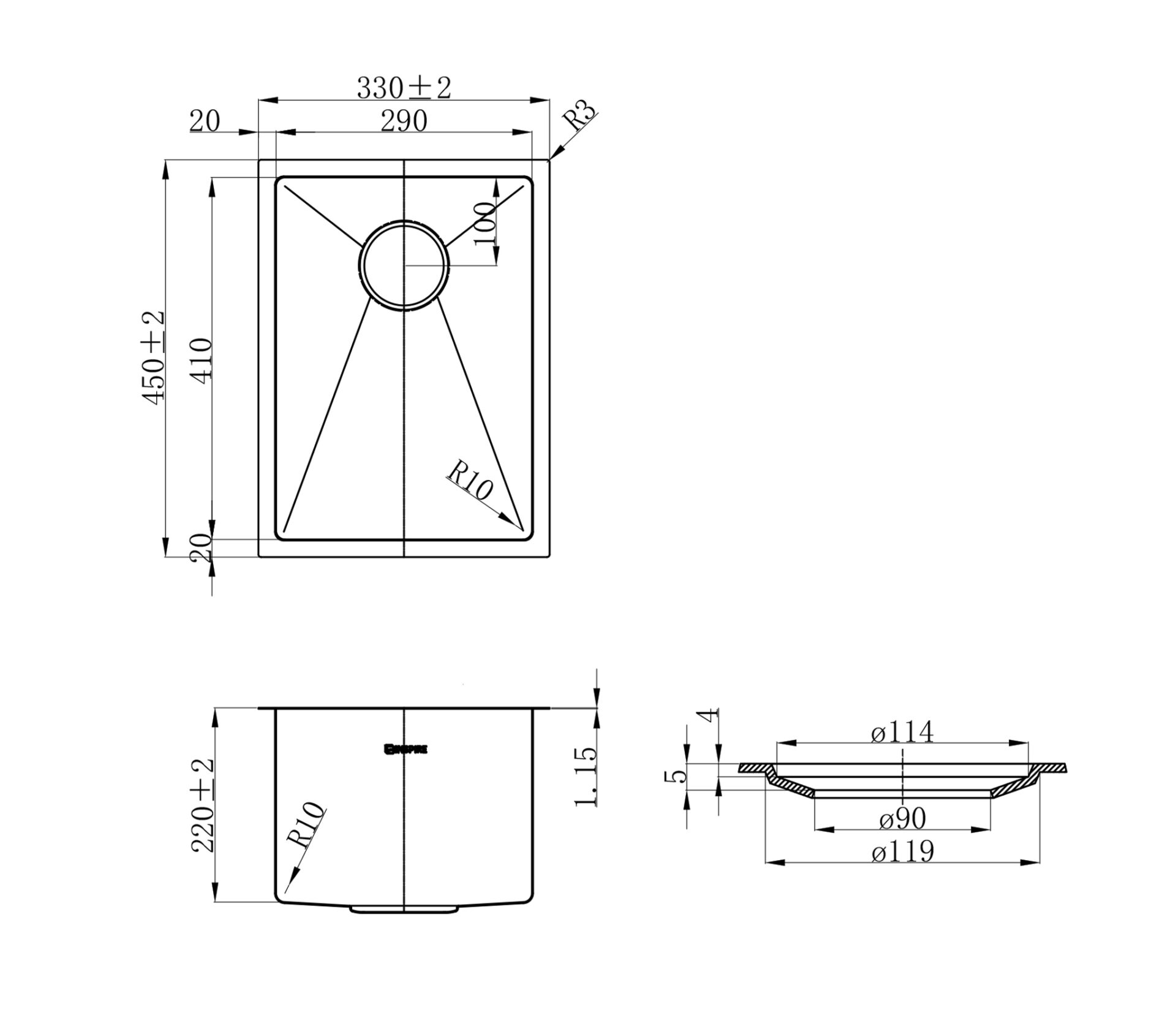 Axon Sink 33S 330x450x220 Argent Gold - Image 2