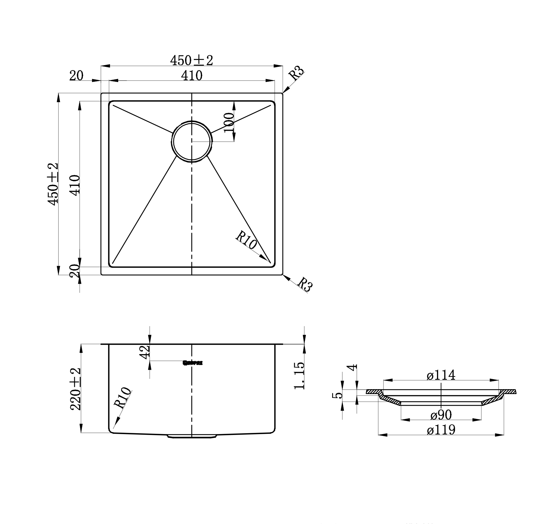 Axon Sink 450X450X220 Gun Metal - Image 4