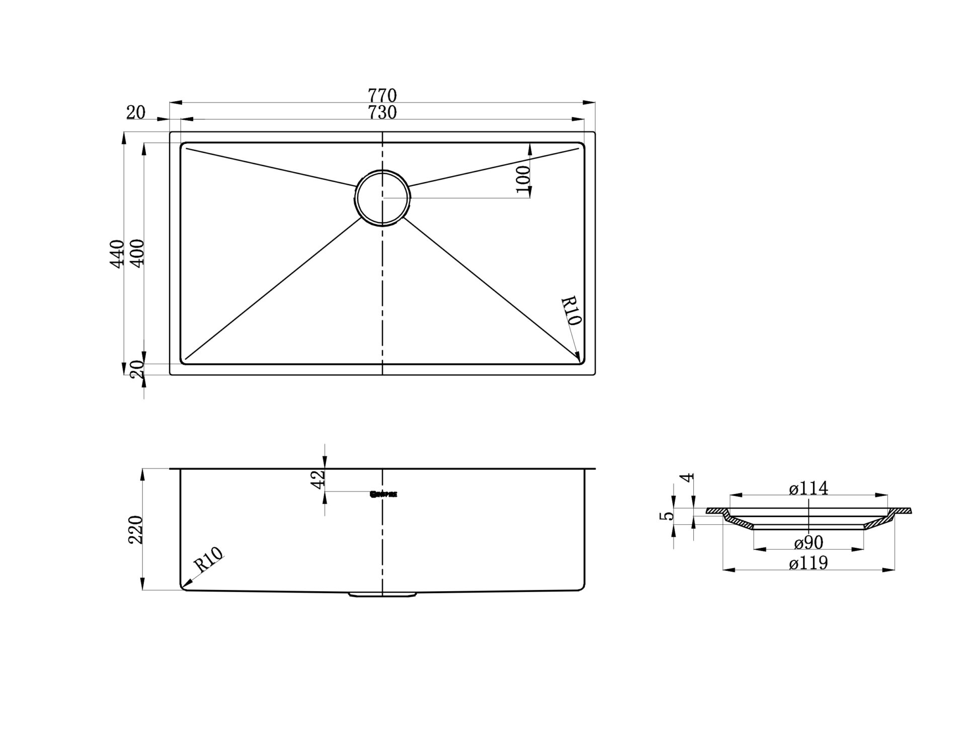Axon Sink 77S 770x440x220 Argent Gold - Image 3