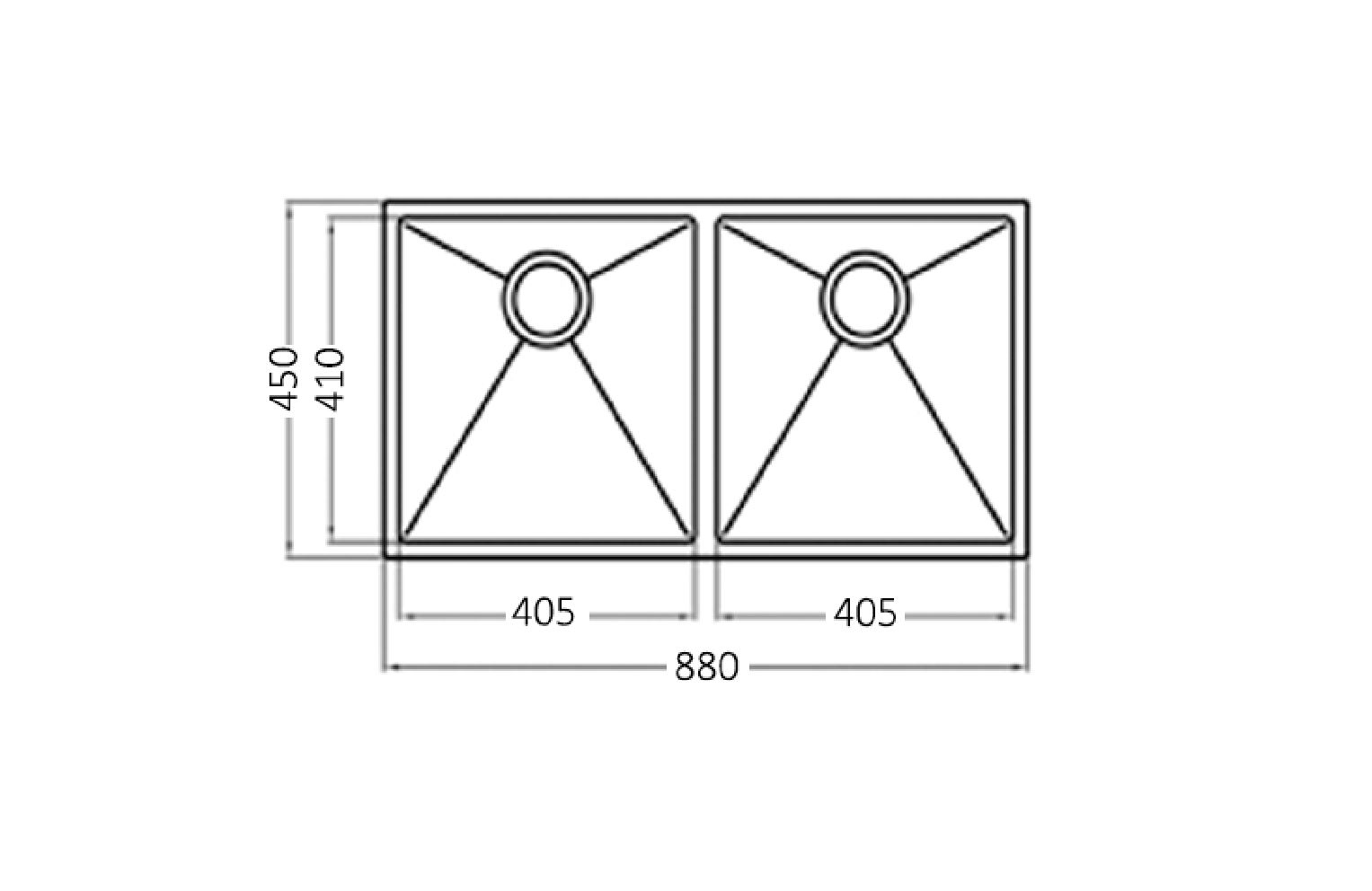 Arte Sink 880X450X220X1.2 Sink With Clips & R10 Round Conner & Inside Width 410mm Edge 20mm - Image 2