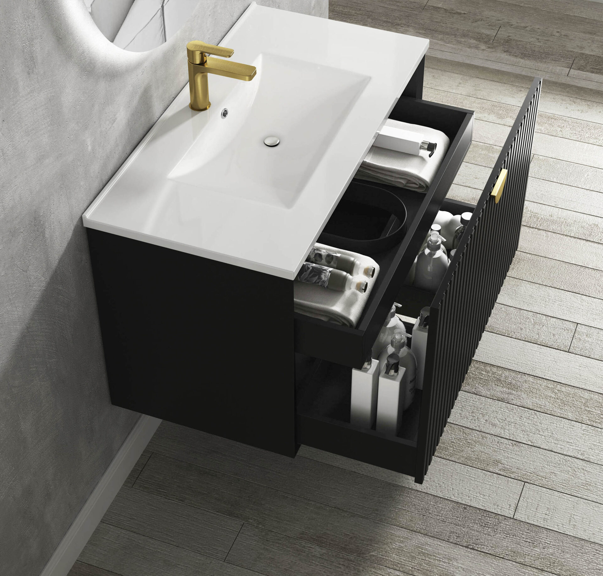 Marlo Matte Black Wall Hung Cabinet 900mm - Image 4