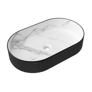 Kensington Oval 560x350x120 Matte Black & Matte White Carrara Basin