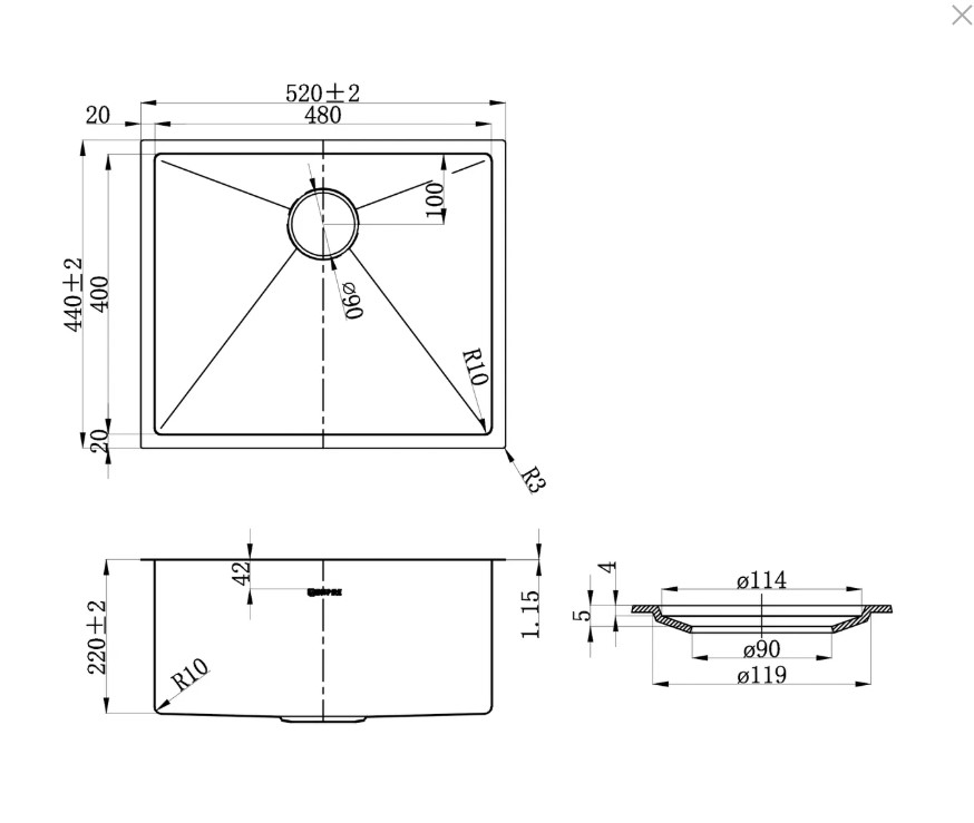 Axon Sink 52S 520x440x220 Gun Metal - Image 4
