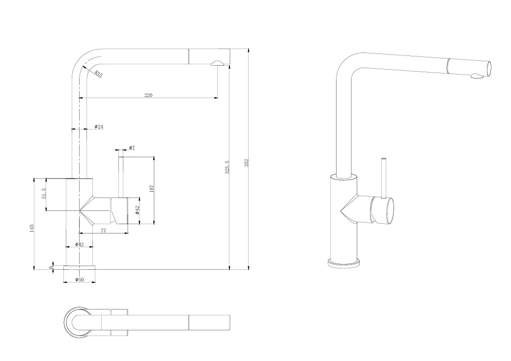 Otus Slimline SS Pull-Out Sink Mixer Square Neck - Image 6
